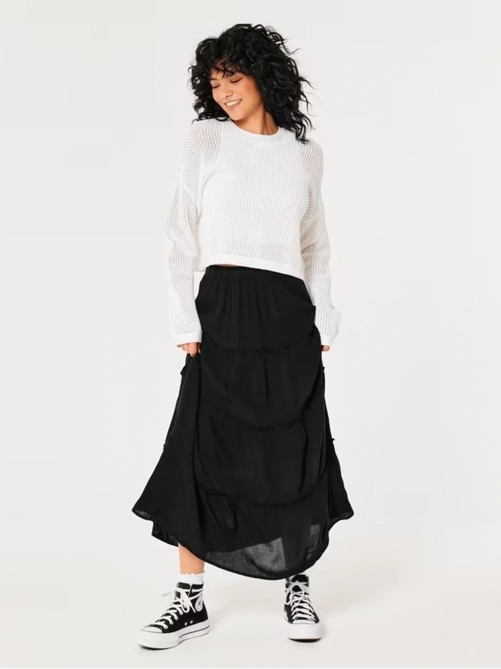 HOLLISTER Black Tiered Maxi Skirt Whimsical Y2k 2000s Western Boho - Picture 4 of 6